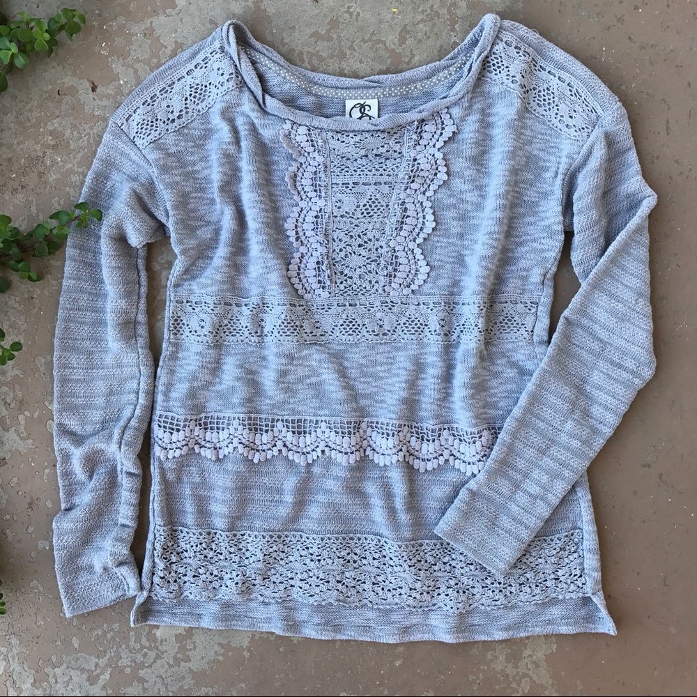 One September Anthropologie Gray Crochet Sweater Size XS